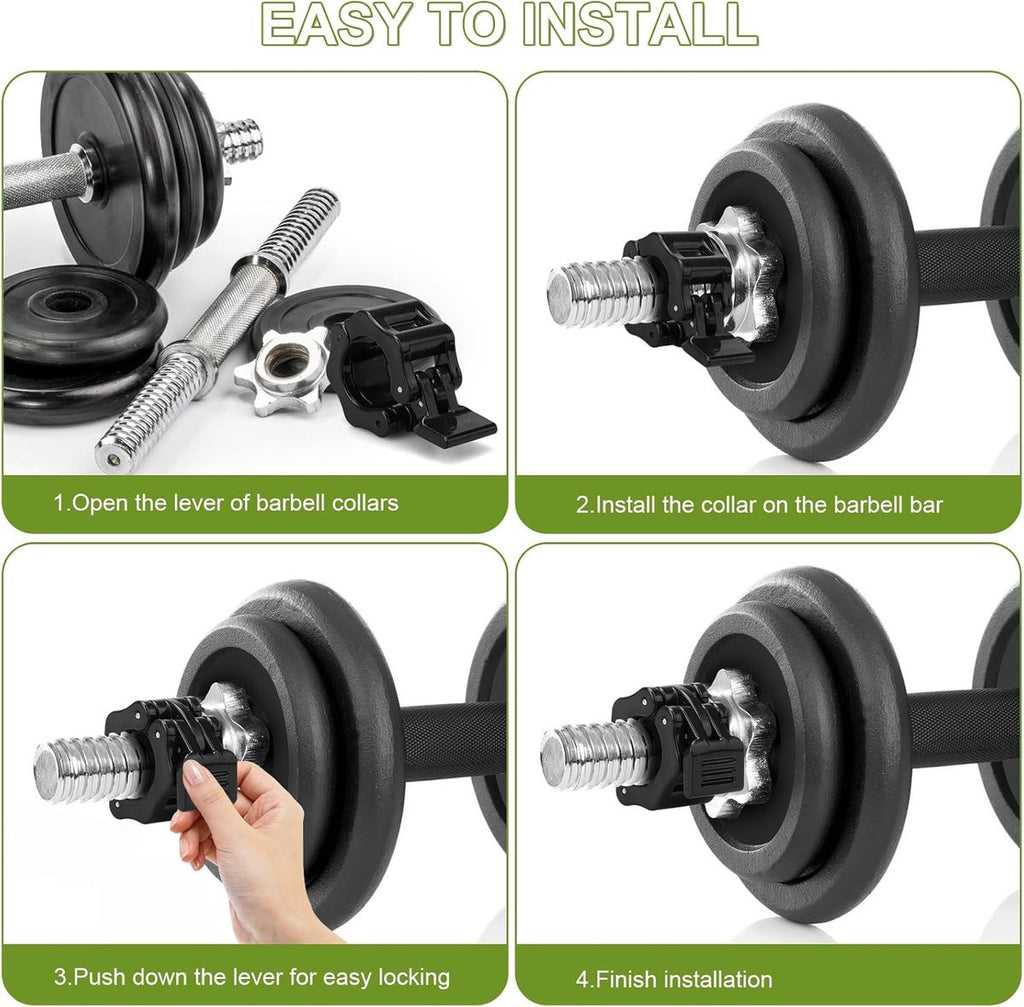 Barbell Clips - 2 Pieces - Barbell Lock - Ø28 mm - Dumbbell Clips - Barbell Clamp - Barbell Lock - Barbell Lock Jaw - For Bars, Dumbbells, Barbells Gym Equipment - Black
