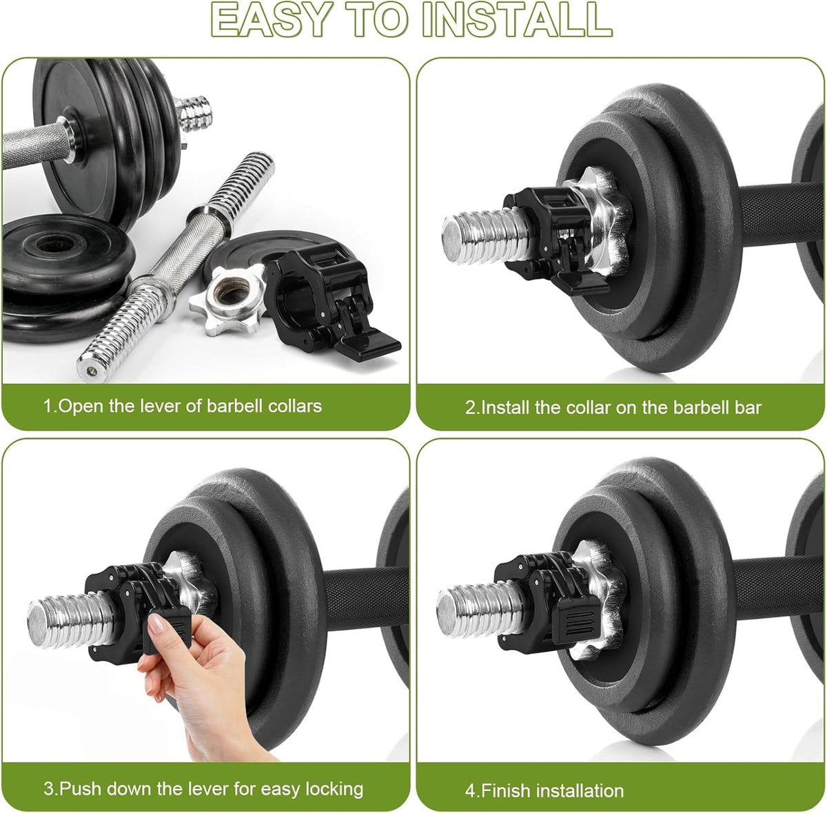 Barbell Clips - 2 Pieces - Barbell Lock - Ø28 mm - Dumbbell Clips - Barbell Clamp - Barbell Lock - Barbell Lock Jaw - For Bars, Dumbbells, Barbells Gym Equipment - Black