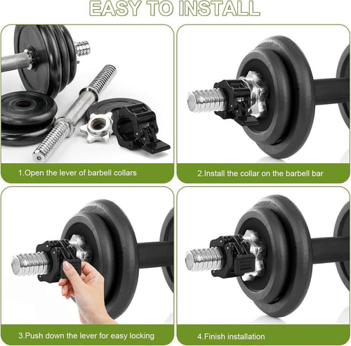 Barbell Clips - 2 Pieces - Barbell Lock - Ø28 mm - Dumbbell Clips - Barbell Clamp - Barbell Lock - Barbell Lock Jaw - For Bars, Dumbbells, Barbells Gym Equipment - Black