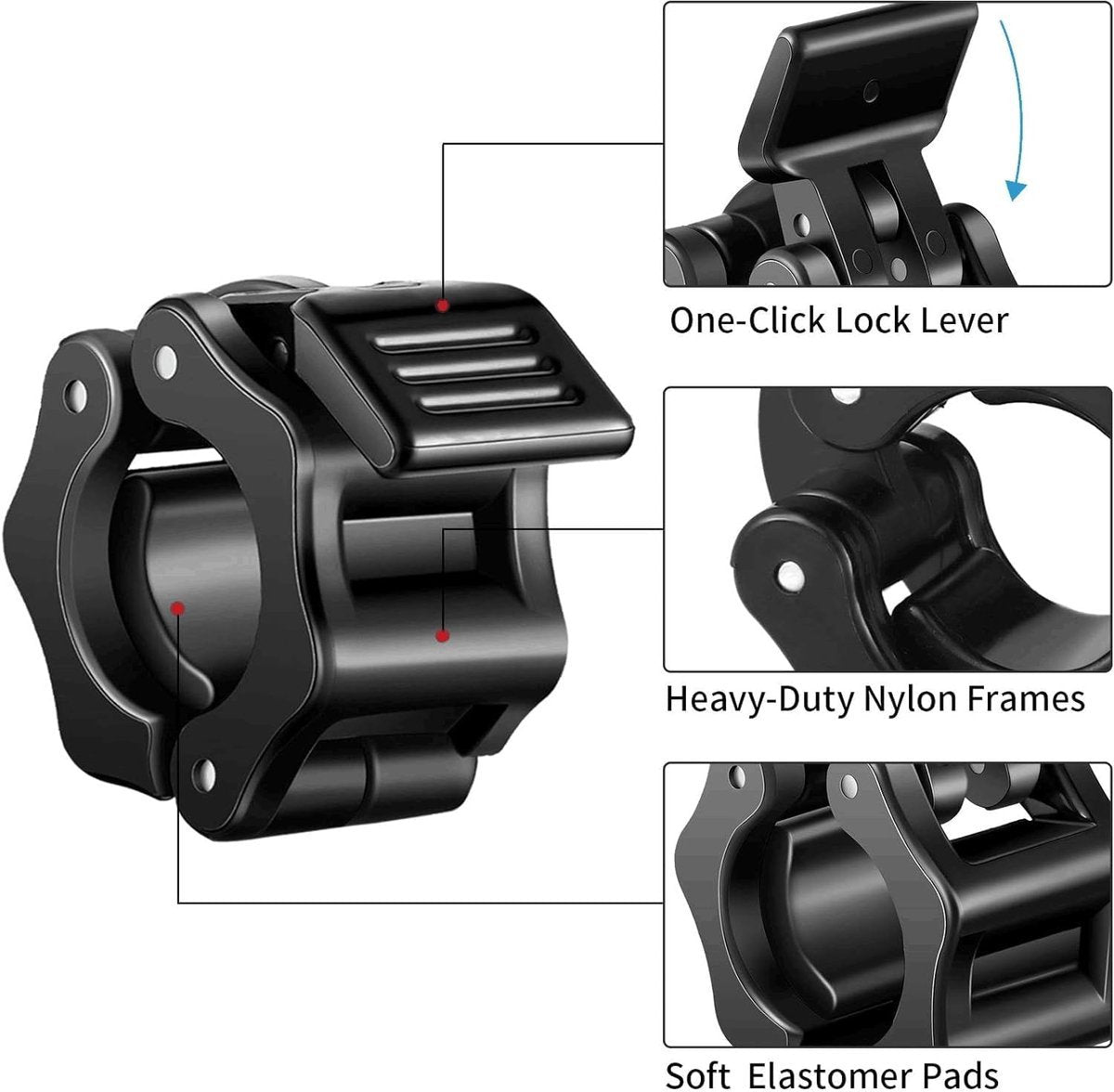 Barbell Clips - 2 Pieces - Barbell Lock - Ø28 mm - Dumbbell Clips - Barbell Clamp - Barbell Lock - Barbell Lock Jaw - For Bars, Dumbbells, Barbells Gym Equipment - Black