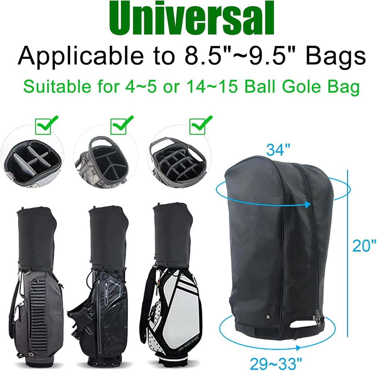 Golf Bag Cover - Waterproof Rain Cover - Golf Bag Rain Cover - Fits Almost All Travel Bags Golf Bag - Carrying Cart for Men and Women Golfers (Color: Canvas Black)
