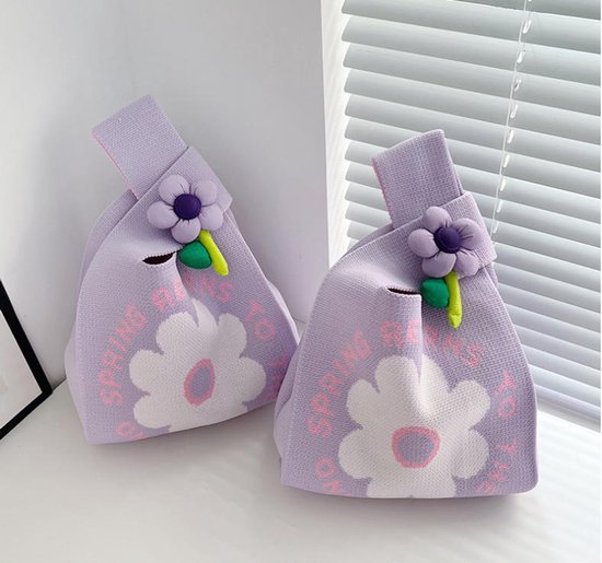 Storage bag - Knitted bag - Floral handbag - Exquisite souvenir - Snack bag - Practical and versatile - Knitted - Bucket bag - Set of 2
