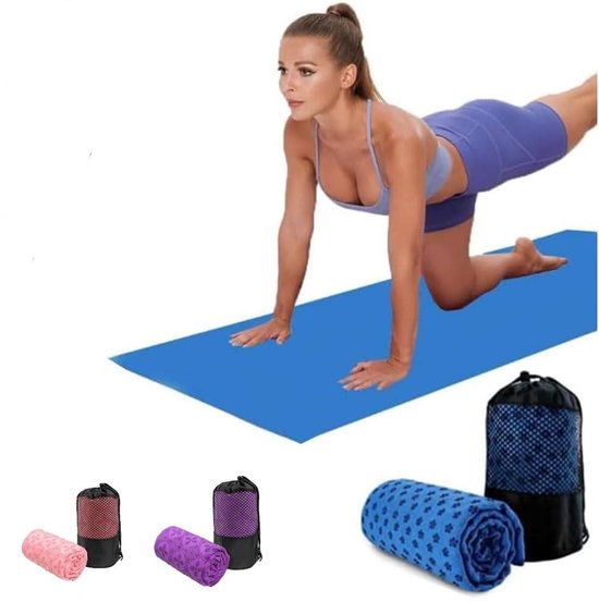 Yoga towel - Moisture-regulating and non-slip - Yoga towel - Quick-drying yoga mat fabric - Breathable yoga mat with mesh storage bag - Suitable for hot yoga, pilates and fitness - Blue