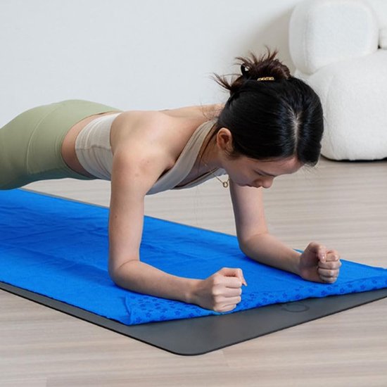 Yoga towel - Moisture-regulating and non-slip - Yoga towel - Quick-drying yoga mat fabric - Breathable yoga mat with mesh storage bag - Suitable for hot yoga, pilates and fitness - Blue