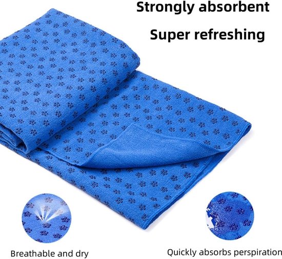 Yoga towel - Moisture-regulating and non-slip - Yoga towel - Quick-drying yoga mat fabric - Breathable yoga mat with mesh storage bag - Suitable for hot yoga, pilates and fitness - Blue
