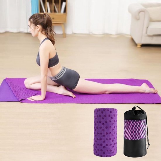 Yoga towel - Yoga towel - Yoga towel - Moisture-regulating and non-slip - Yoga towel - Quick-drying yoga mat fabric - Breathable yoga mat with mesh storage bag - Suitable for hot yoga, pilates and fitness - Purple