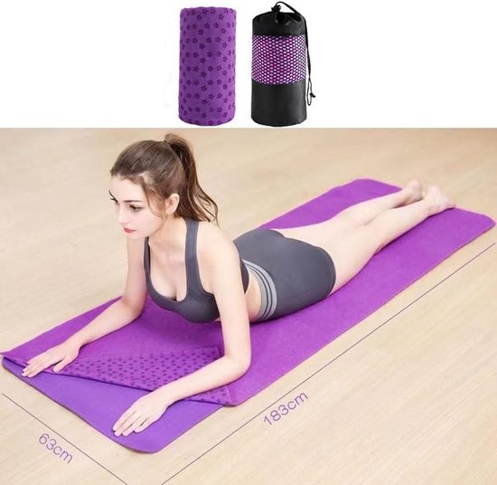 Yoga towel - Yoga towel - Yoga towel - Moisture-regulating and non-slip - Yoga towel - Quick-drying yoga mat fabric - Breathable yoga mat with mesh storage bag - Suitable for hot yoga, pilates and fitness - Purple