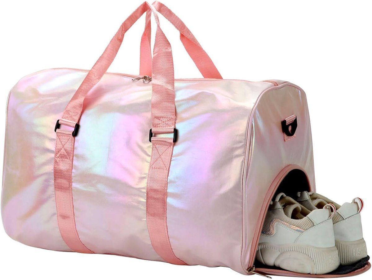 Handbag, Women's and Girls' Sports Bag, Waterproof with Shoe Compartment, Small Weekend Bag, and Travel, Handy Sports Bag for Everyday Use, Pink