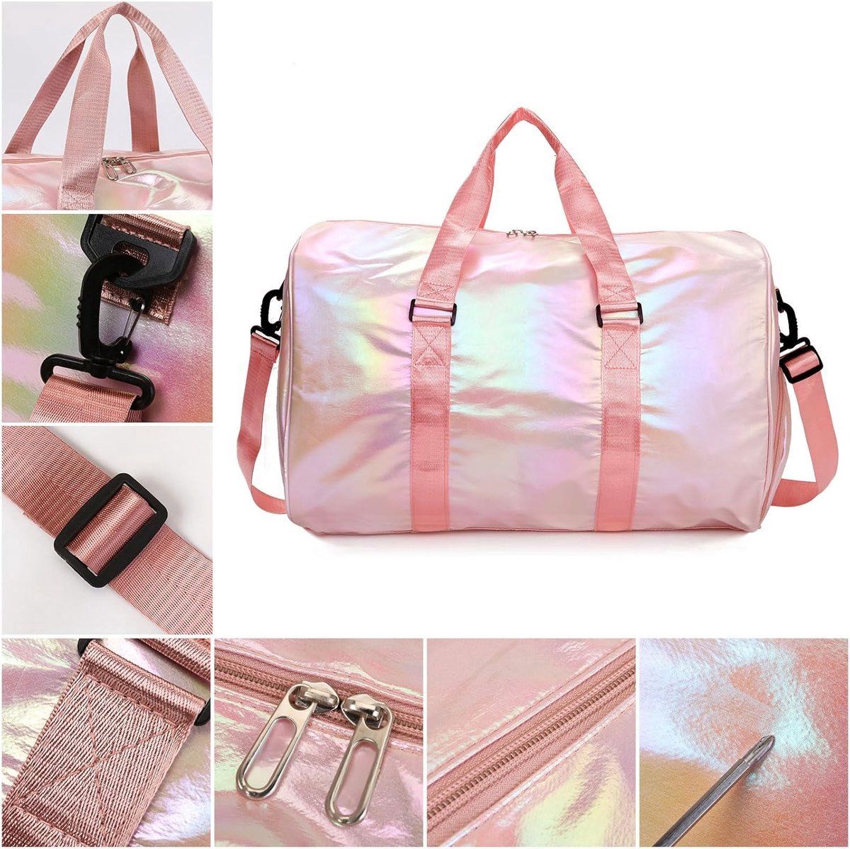Handbag, Women's and Girls' Sports Bag, Waterproof with Shoe Compartment, Small Weekend Bag, and Travel, Handy Sports Bag for Everyday Use, Pink