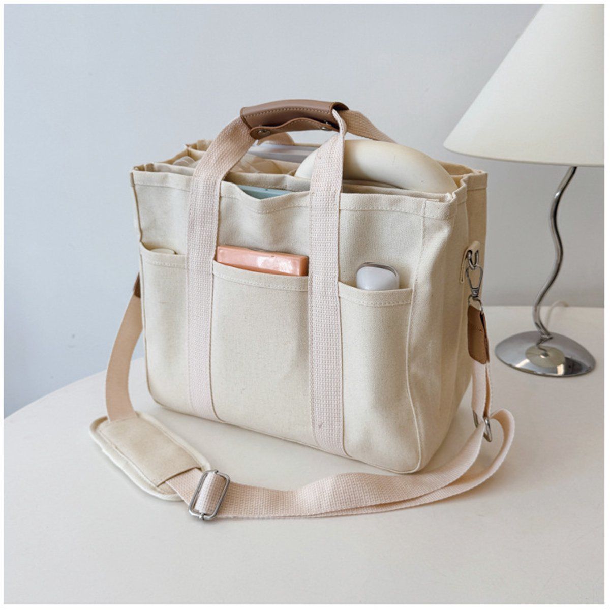 1 Piece Women's Handbags, Women's Shopper Bag with Zipper, Pocket Handbag, Bag with Handle, Large Capacity Wallet, Reusable Handbag, White