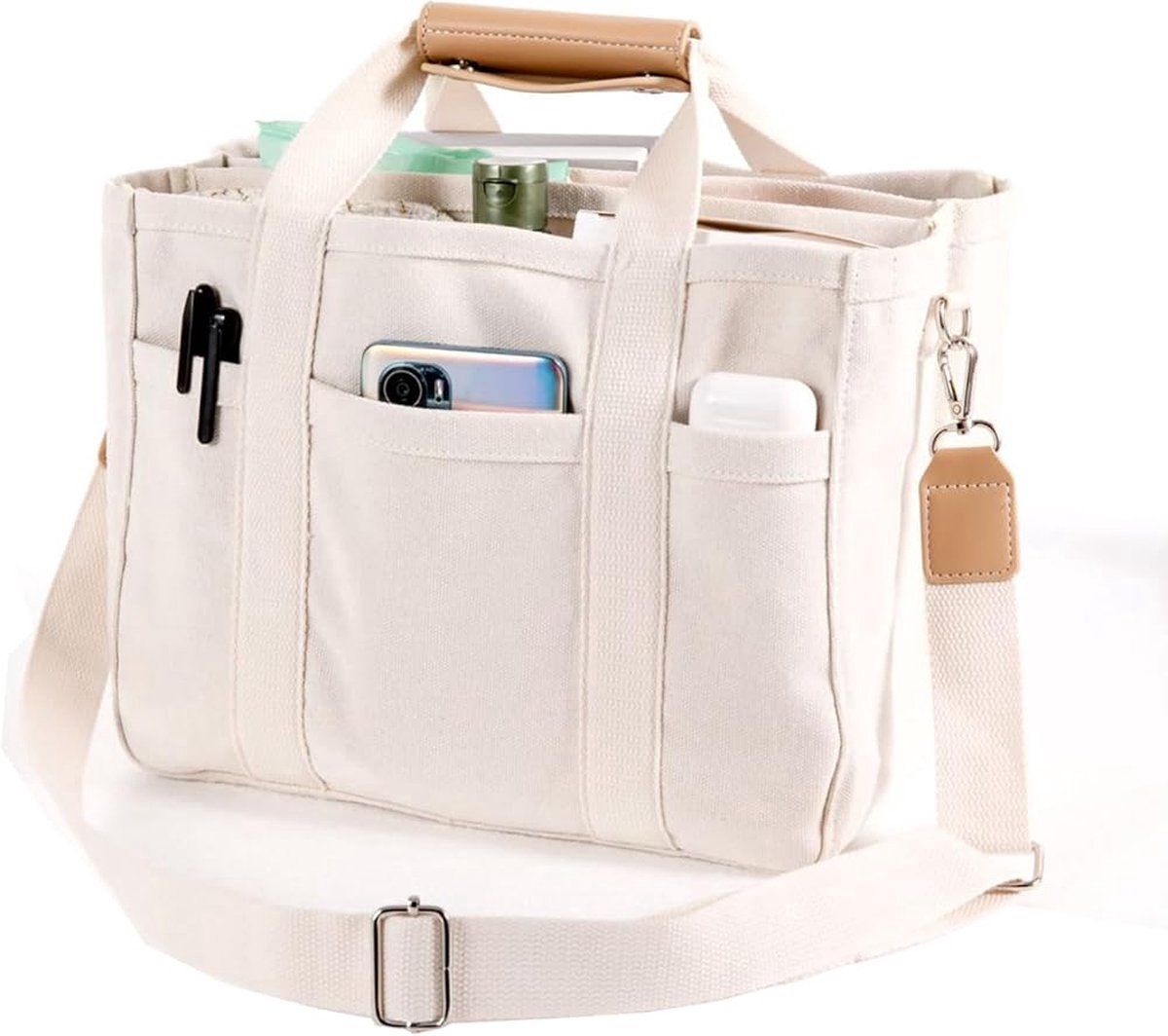1 Piece Women's Handbags, Women's Shopper Bag with Zipper, Pocket Handbag, Bag with Handle, Large Capacity Wallet, Reusable Handbag, White