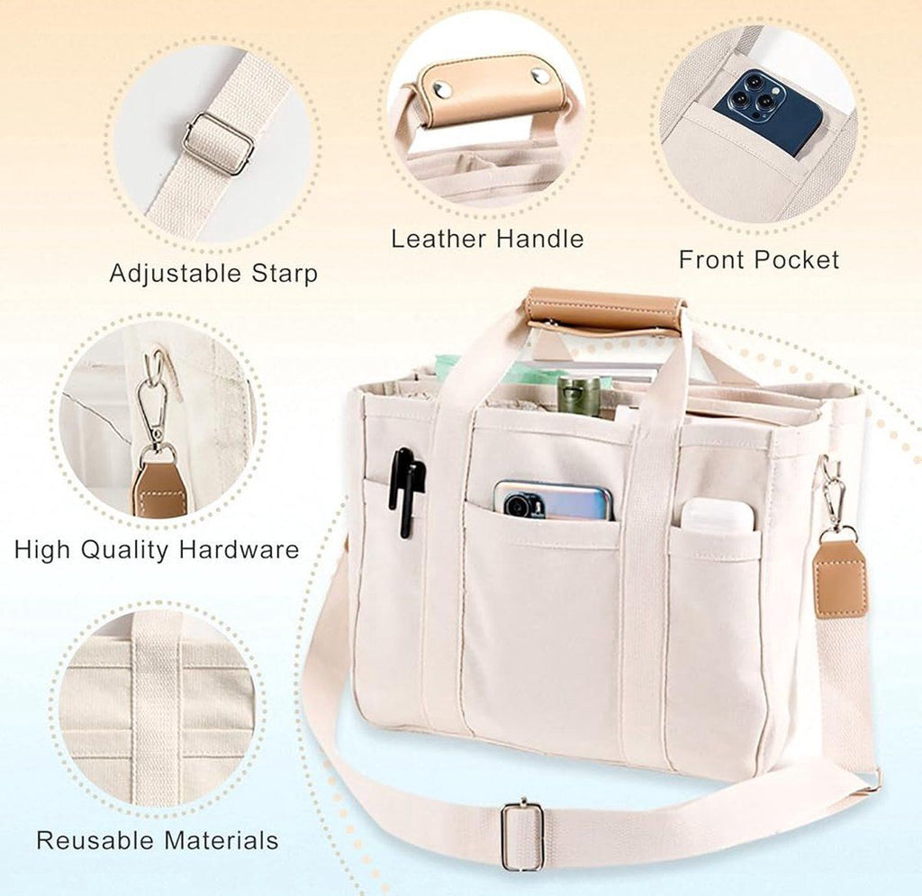 1 Piece Women's Handbags, Women's Shopper Bag with Zipper, Pocket Handbag, Bag with Handle, Large Capacity Wallet, Reusable Handbag, White