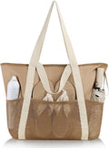 Women's Beach Bag, Beach Bag for the Whole Family, Waterproof Mesh Beach Bag, Fashionable and Versatile Bag for Beach, XXL Brown