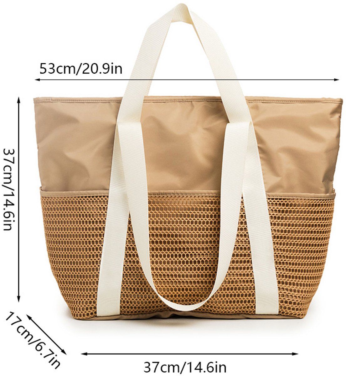 Women's Beach Bag, Beach Bag for the Whole Family, Waterproof Mesh Beach Bag, Fashionable and Versatile Bag for Beach, XXL Brown