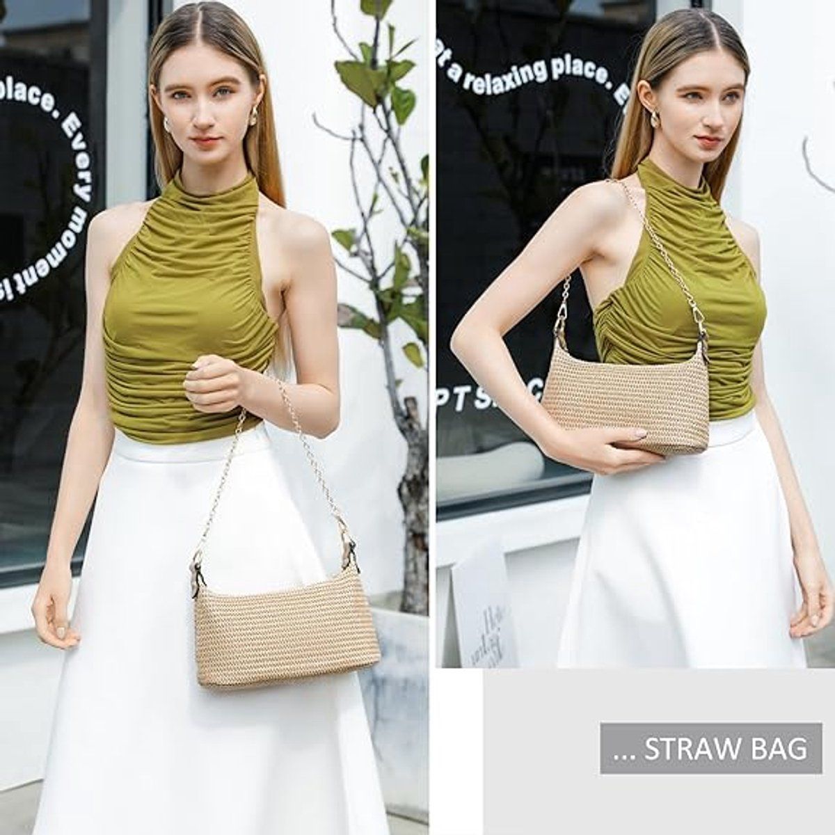 Shoulder Bag Beige, beige handbag, women's bag, beach style, woven straw, magnetic closure, detachable shoulder strap, Good for the beach
