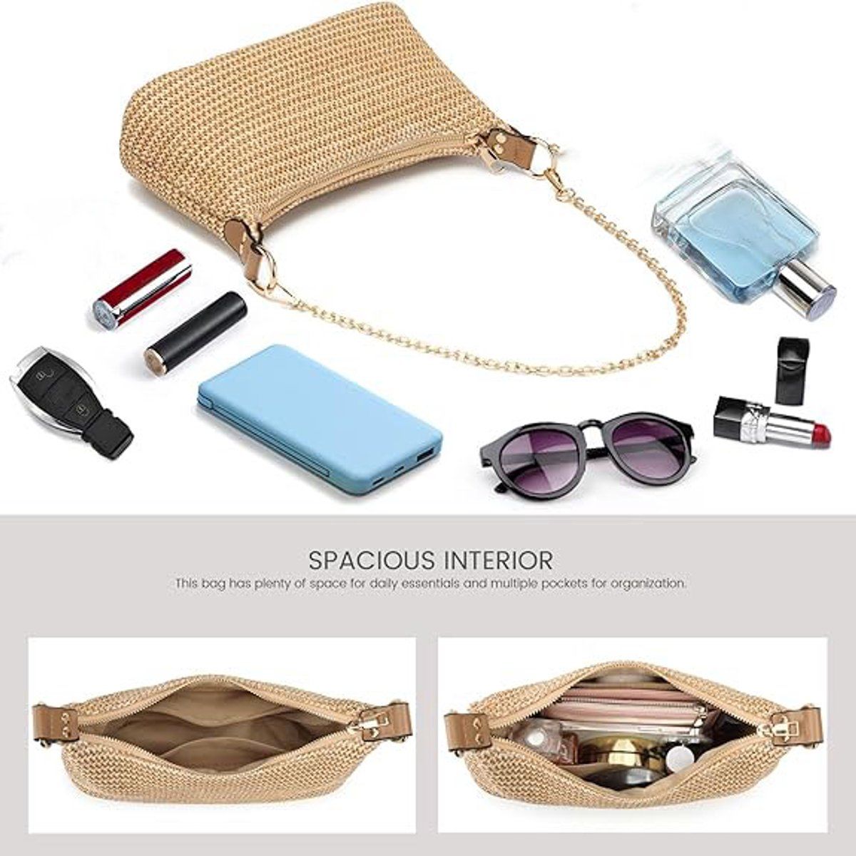 Shoulder Bag Beige, beige handbag, women's bag, beach style, woven straw, magnetic closure, detachable shoulder strap, Good for the beach