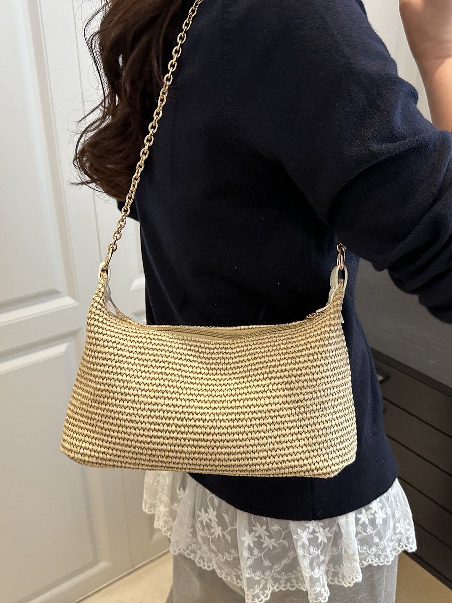 Shoulder Bag Beige, beige handbag, women's bag, beach style, woven straw, magnetic closure, detachable shoulder strap, Good for the beach