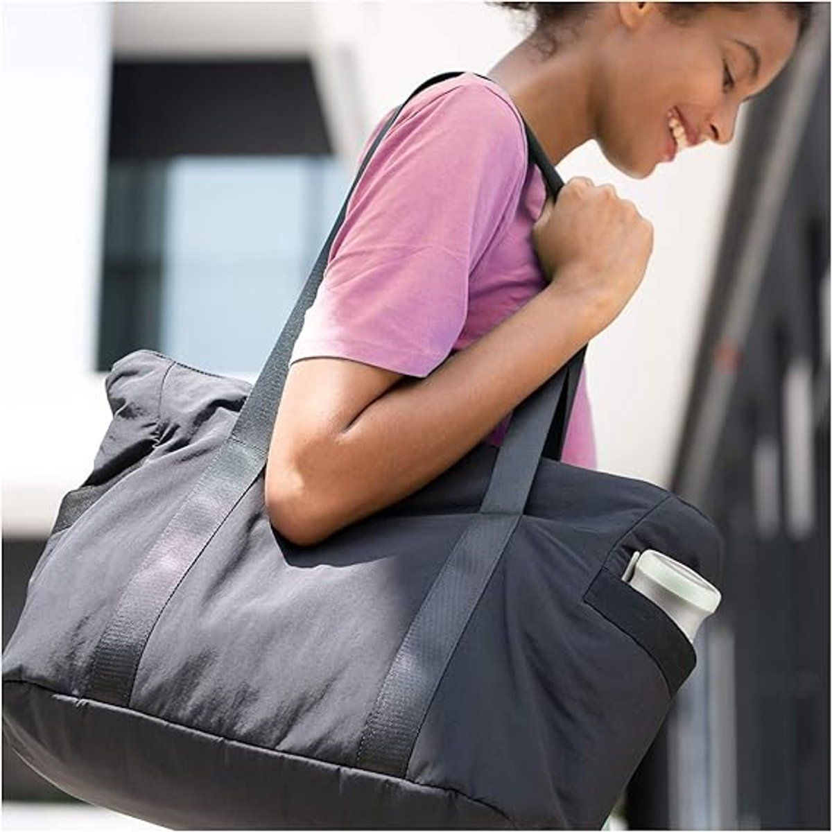 Women's Handbags, Women's Shopper Bag with Zipper, Large Shoulder Bag, Laptop Bag with Laptop Compartment, Women's Zipper Shopper, Black