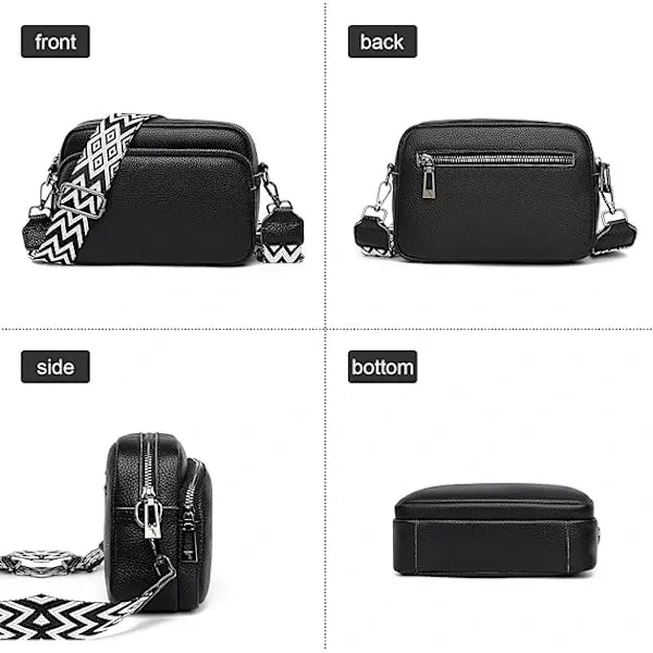 Women's Black Crossbody Shoulder Bag, Faux Leather Handbag with Adjustable Wide Strap for Travel, Daily Use and Essentials