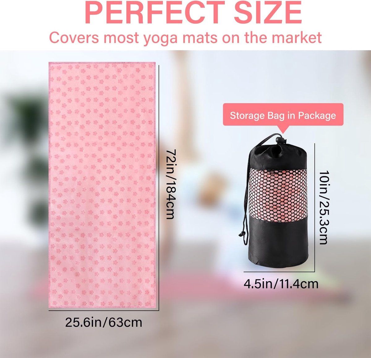Yoga Mat Cover, Fitness Mat, Sports Towels, With Mesh Carrying Bag, Breathable Yoga Mat Towel, For Fitness Training, Pilates and Fitness, Pink