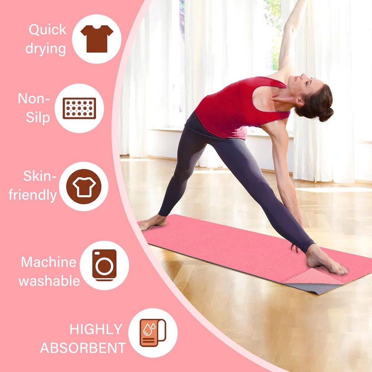 Yoga Mat Cover, Fitness Mat, Sports Towels, With Mesh Carrying Bag, Breathable Yoga Mat Towel, For Fitness Training, Pilates and Fitness, Pink