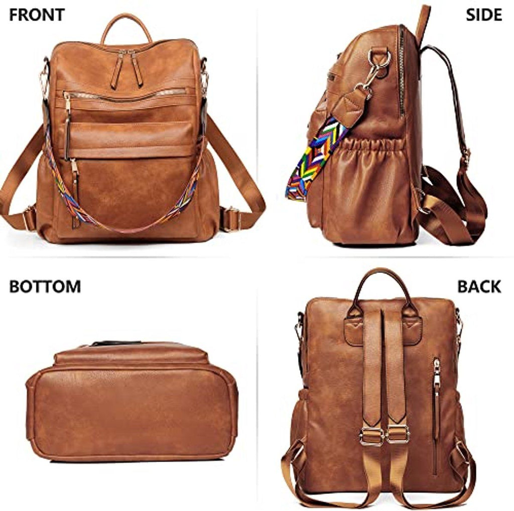 Women's Backpack with Wallet, Fashionable Leather Backpack for Women, Convertible Shoulder Bag for Travel with Colorful Strap