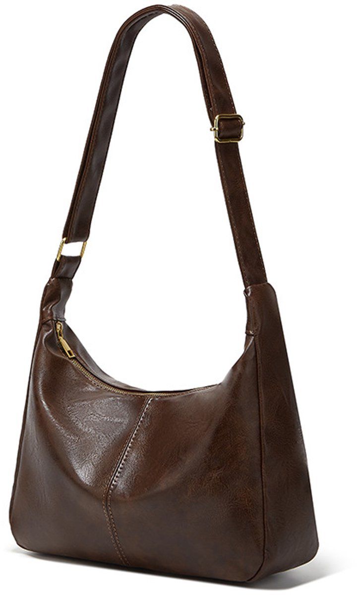 PU Leather Hobo Crossbody Shoulder Bag with Adjustable Strap, Crescent Handbag for 17.5 cm Phone, Cosmetics and Daily Carry, Brown