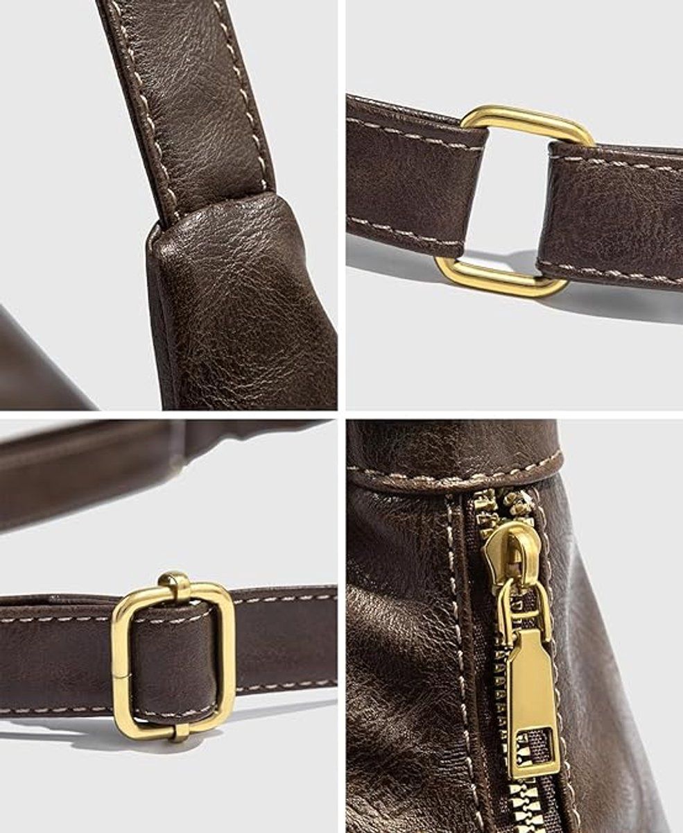 PU Leather Hobo Crossbody Shoulder Bag with Adjustable Strap, Crescent Handbag for 17.5 cm Phone, Cosmetics and Daily Carry, Brown
