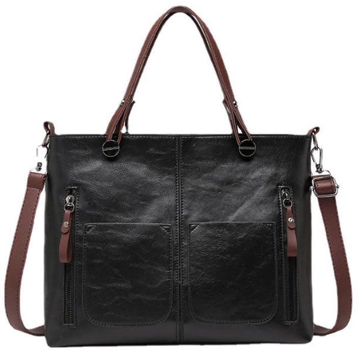 Womens Vintage Shoulder Bag with Multiple Compartments, Everyday Handbag for Work, Travel and Personal Essentials, Black