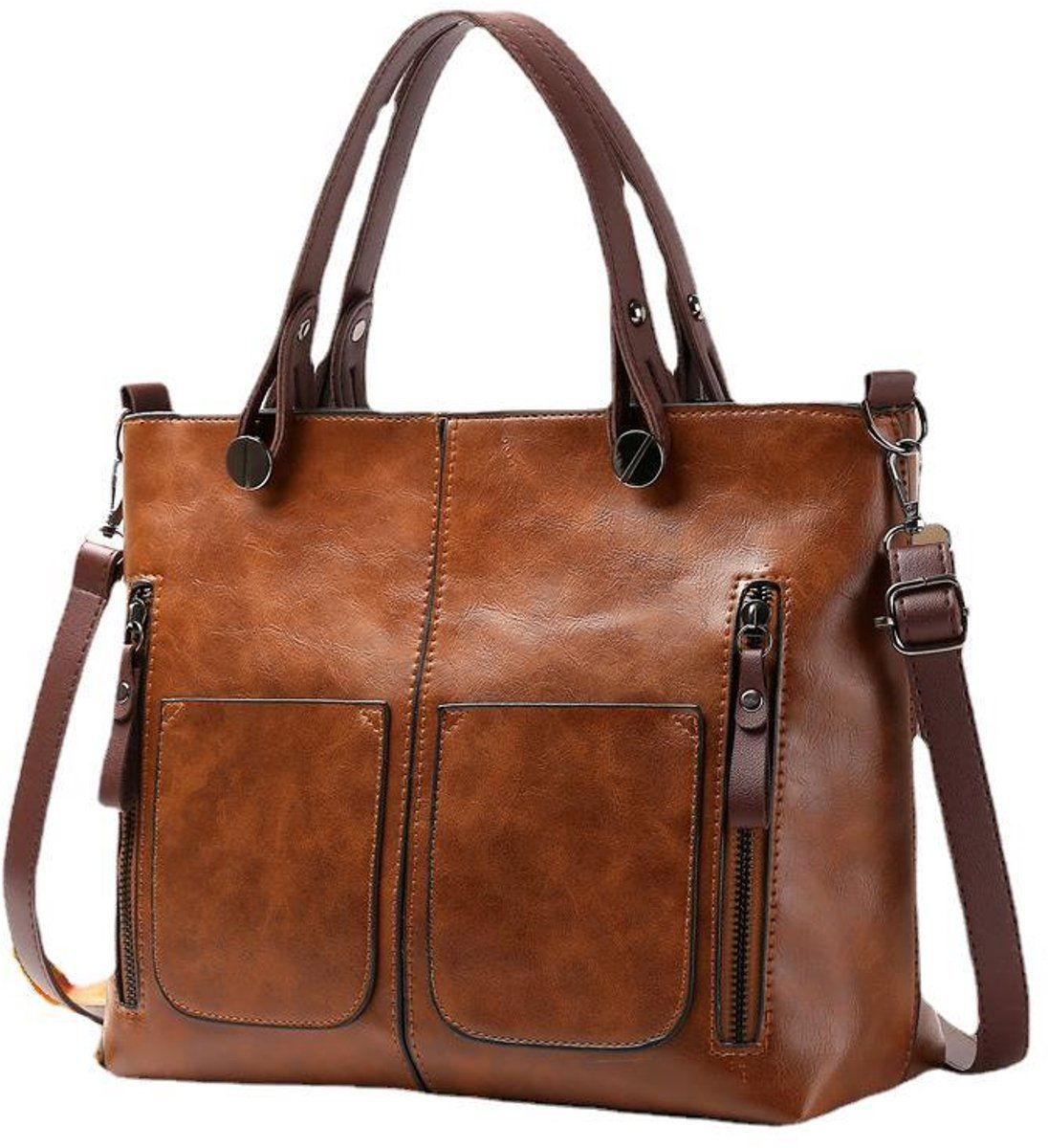 Womens Vintage Shoulder Bag with Multiple Compartments, Everyday Handbag for Work, Travel and Personal Essentials, Brown