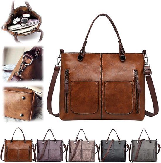 Womens Vintage Shoulder Bag with Multiple Compartments, Everyday Handbag for Work, Travel and Personal Essentials, Brown