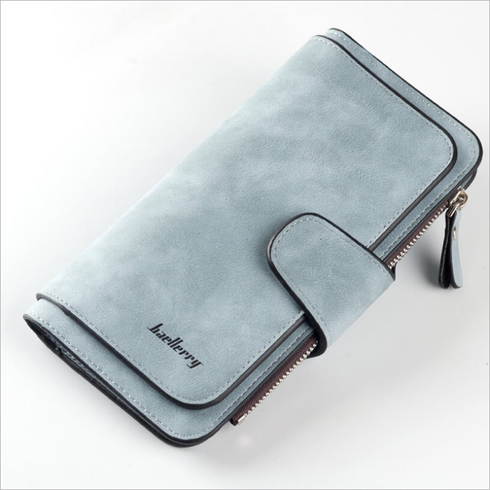 Women Lady Leather Trifold Card Wallet Clutch Checkbook Handbag Zip Purse Card Phone Holder Long Design Lady Fashion Wallets One Size Blue