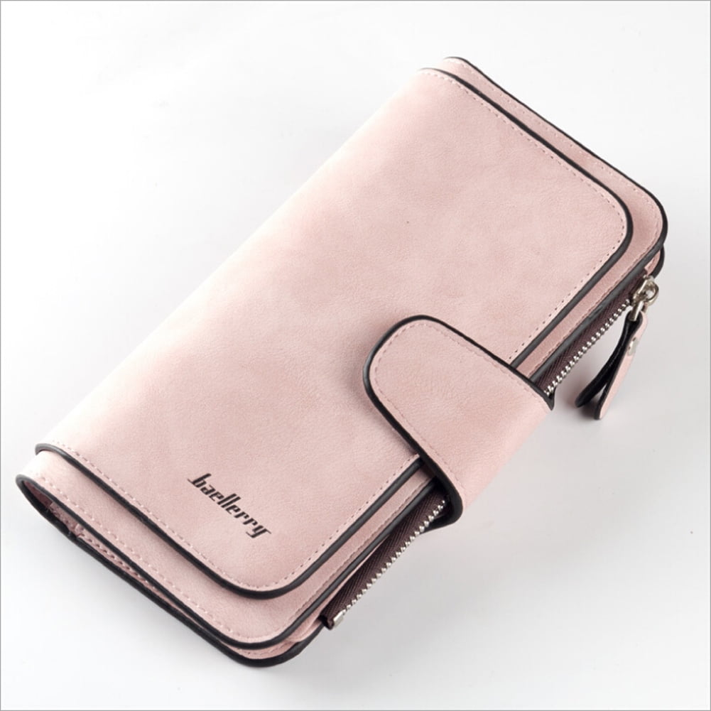 Women Lady Leather Trifold Card Wallet Clutch Checkbook Handbag Zip Purse Card Phone Holder Long Design Lady Fashion Wallets One Size Pink