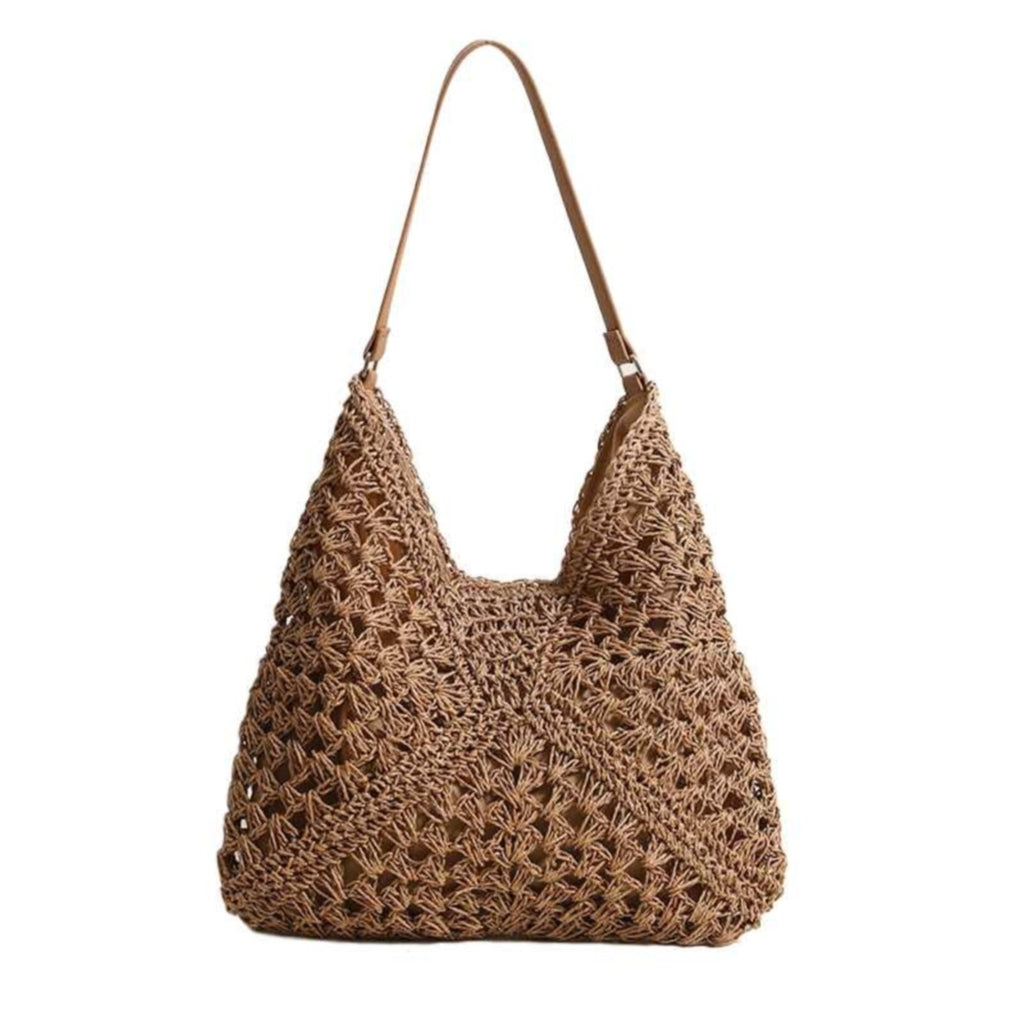 Straw Beach Bag for Women Summer Woven Beach Tote Bag Shoulder Handbags Boho Bag,Black, 38 x 27 cm