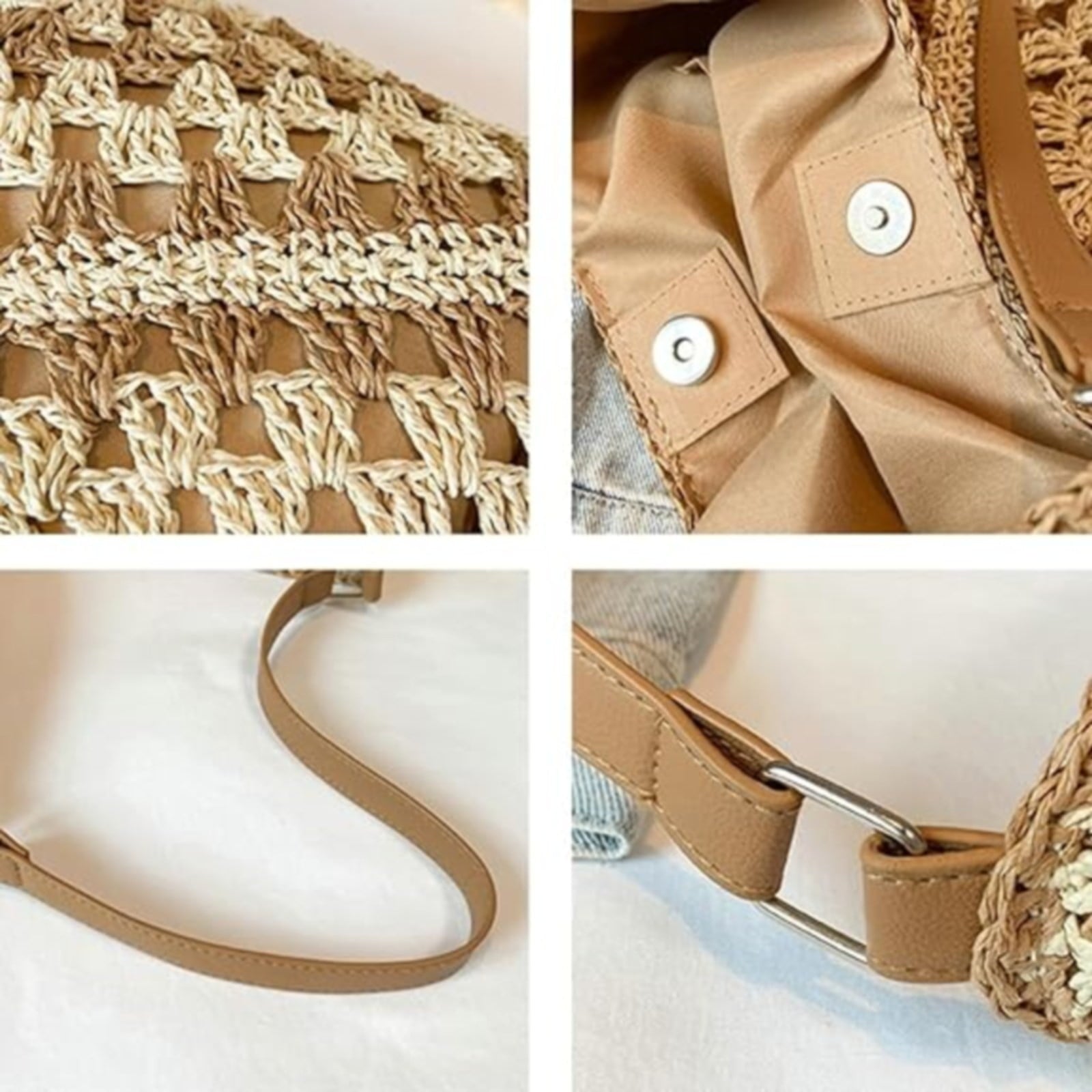 Straw Beach Bag for Women Summer Woven Beach Tote Bag Shoulder Handbags Boho Bag,Coffee,38 x 27 cm