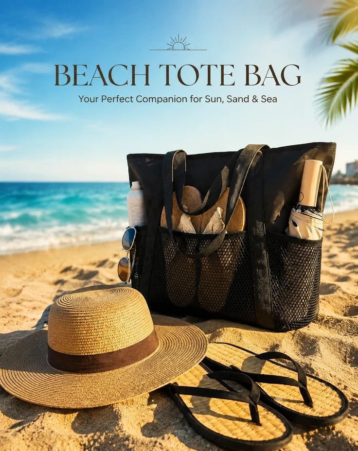 Solid Black Multi-purpose Waterproof Tote Large Beach Handbag