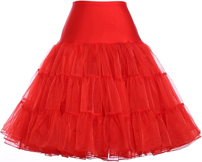 50s Petticoat Rockabilly Dress Tulle Tutu for Women Red Red L