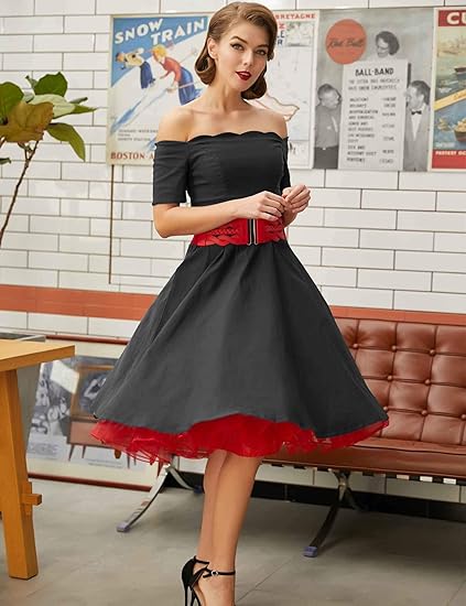 50s Petticoat Rockabilly Dress Tulle Tutu for Women Red Red L