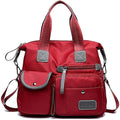 Tote Bag for Women, Spacious Handbag with Multiple Compartments and Zipper, Lightweight Shoulder Bag for Ladies, Nylon Crossbody (Pure Red) Red