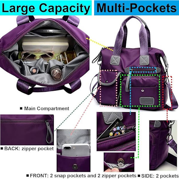 Tote Bag for Women, Spacious Handbag with Multiple Compartments and Zipper, Lightweight Shoulder Bag for Ladies, Nylon Crossbody (Pure Red) Red