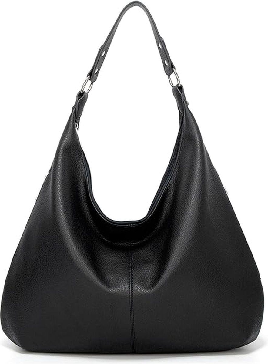 Womens Hobo Shoulder Bag, Soft PU Leather Large Capacity Handbag With Zipper And Adjustable Strap For Work Travel, Black, 48 x 35 cm