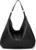 Womens Hobo Shoulder Bag, Soft PU Leather Large Capacity Handbag With Zipper And Adjustable Strap For Work Travel, Black, 48 x 35 cm