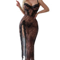 Lace Leopard Print High Slit Strap Dress With Pure Desire And Seductive Charm - Leopard Print - Xl