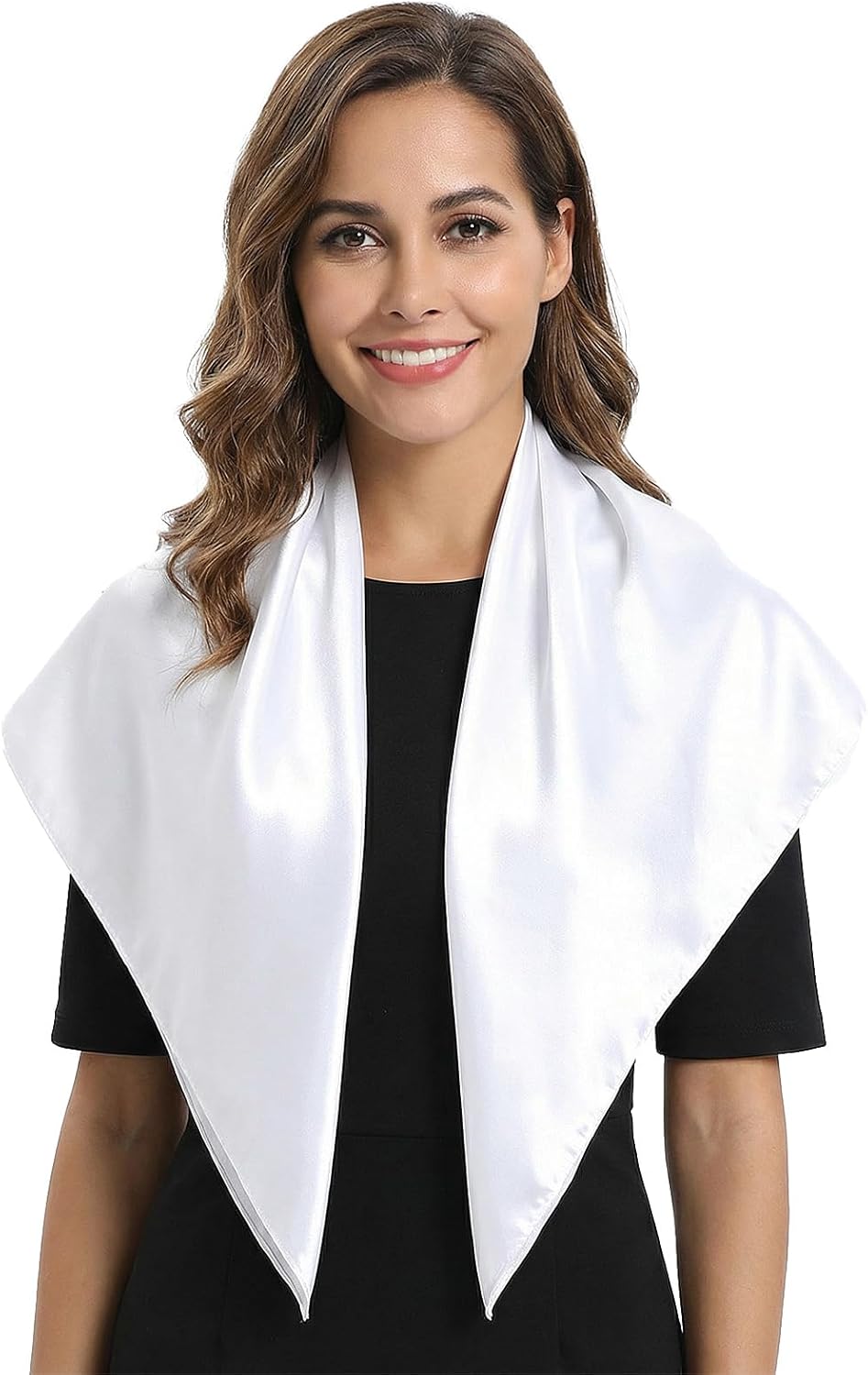 Xindojuz White Head Scarf for Women Girls, Silk Satin Neck Scarf for Hair Women's Scarves, Fashion Square Bandana Purse Scarves for Handbags Sleeping Wrapping at Night (35.4 Inch/90 cm)