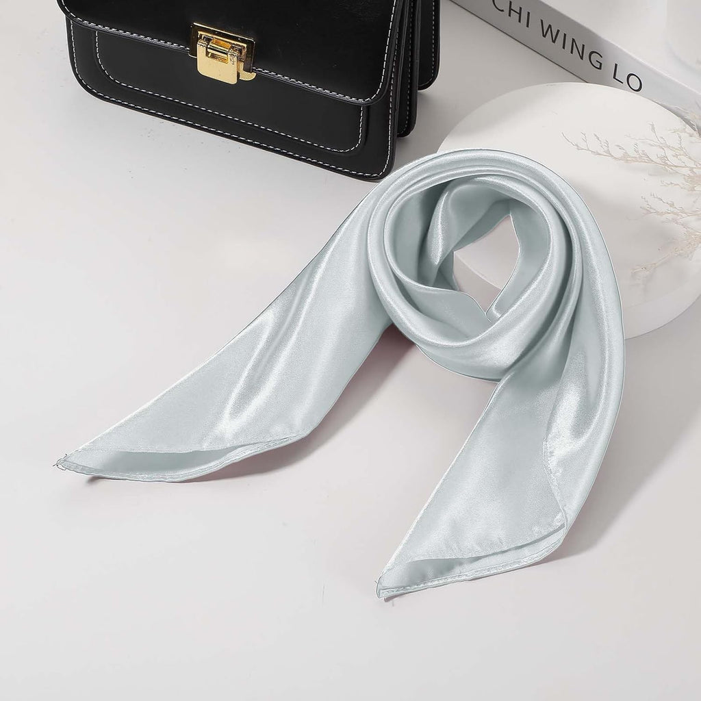Satin Neck Square Scarf for Women Solid Color Silk Purse Scarf Lightweight Fashion Scarves Headband for Hair Handbag