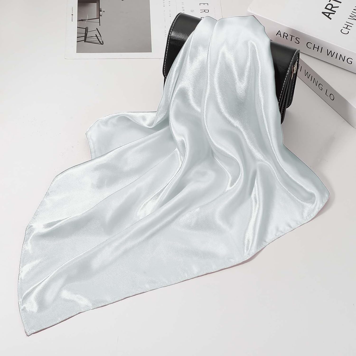 Satin Neck Square Scarf for Women Solid Color Silk Purse Scarf Lightweight Fashion Scarves Headband for Hair Handbag