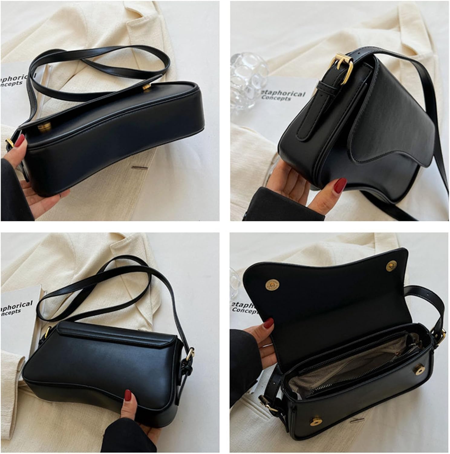 Women's Crescent Shoulder Bags Retro Y2k 90s Hobo Handbags Top Handle Faux Leather Underarm Bag Fashion Clutch Purses