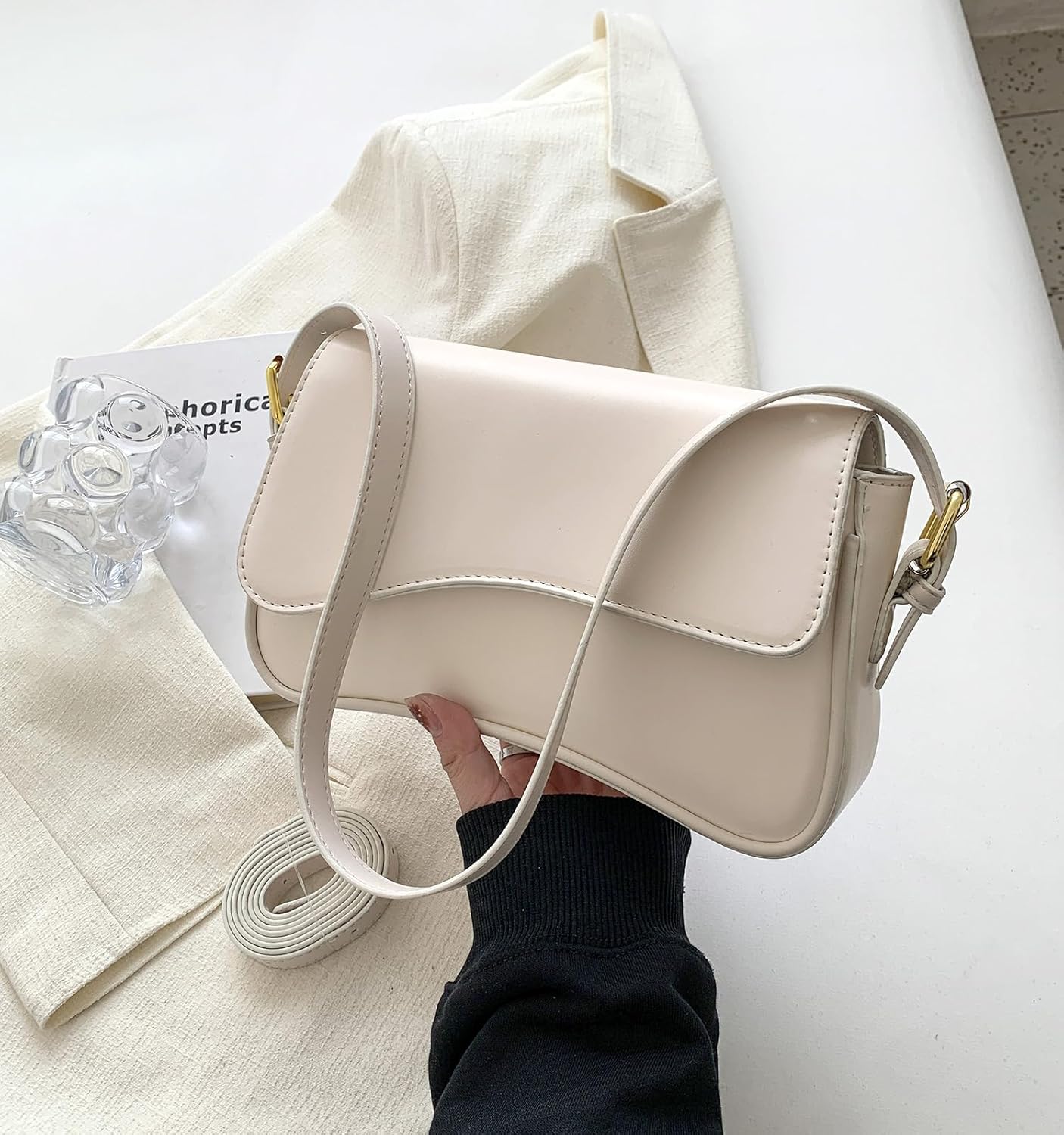 Women's Crescent Shoulder Bags Retro Y2k 90s Hobo Handbags Top Handle Faux Leather Underarm Bag Fashion Clutch Purses
