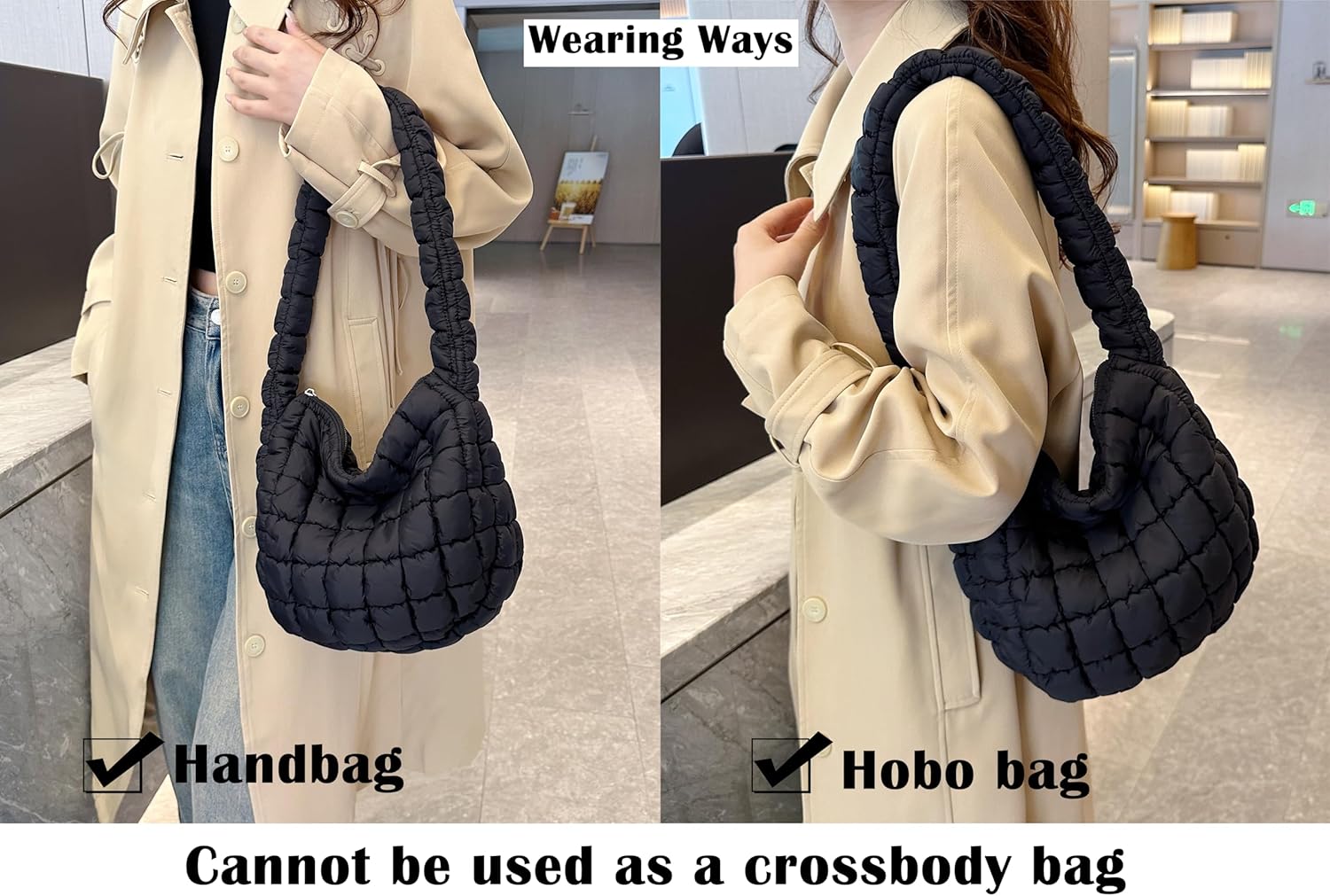 Quilted Tote Bag for Women Puffer Bag Lightweight Padding Shoulder Bag Hobo Bag Satchel Handbag Cloud Bag with Zip 2023