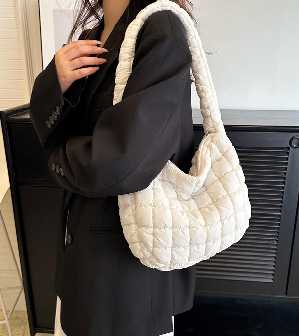 Quilted Tote Bag for Women Puffer Bag Lightweight Padding Shoulder Bag Hobo Bag Satchel Handbag Cloud Bag with Zip 2023